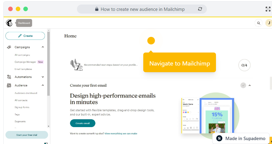 How to create new audience in Mailchimp