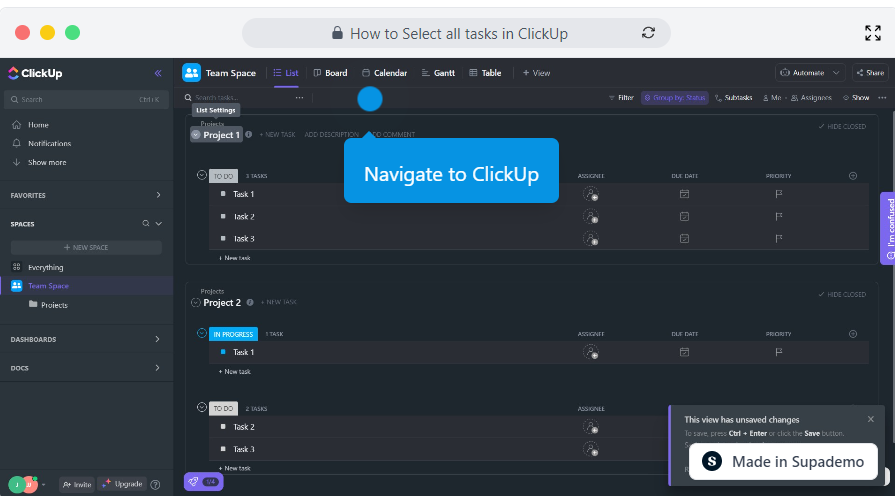 How to Select all tasks in ClickUp