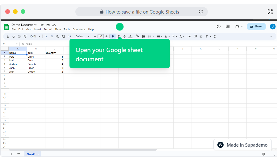 How to save a file on Google Sheets