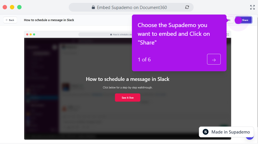 How to embed Supademo on Document360