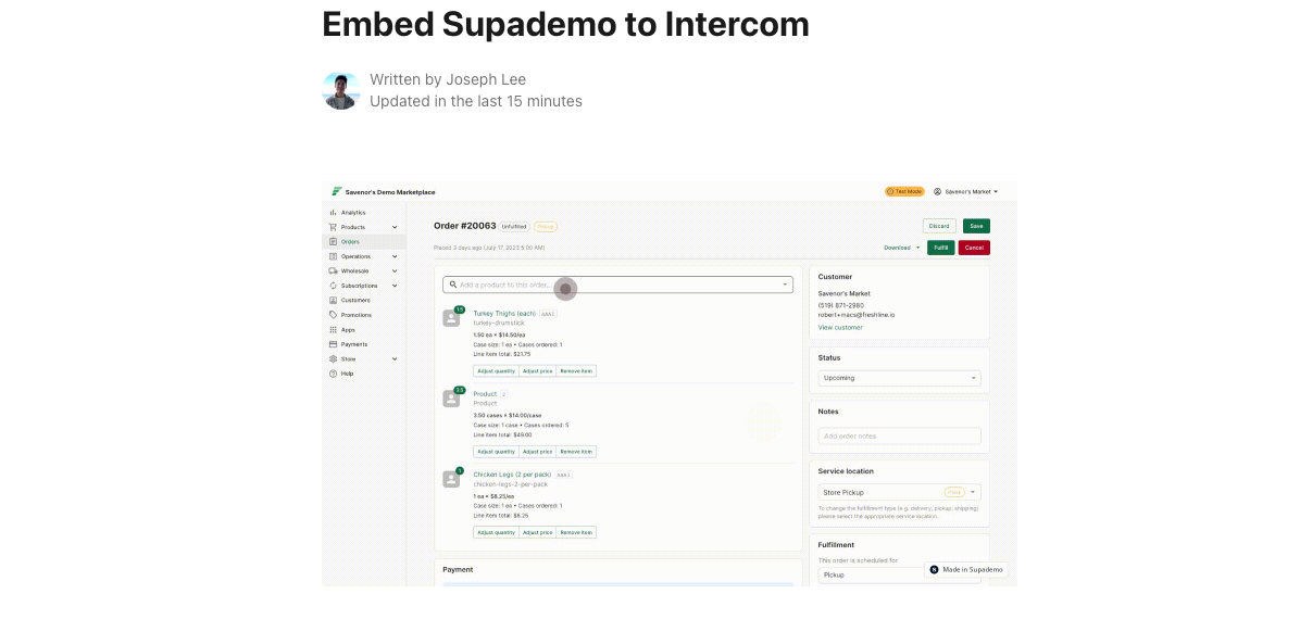How to embed Supademo on Intercom
