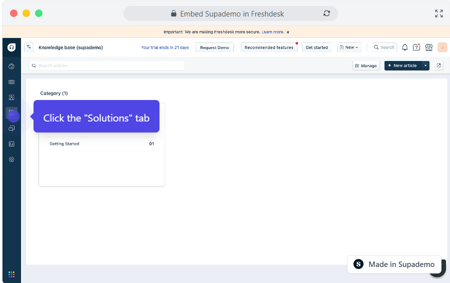 How to embed Supademo on Freshdesk