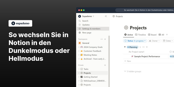 So wechseln Sie in Notion in den Dunkelmodus oder Hellmodus