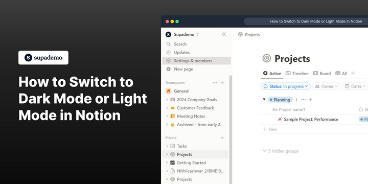 How to switch to dark mode or light mode in Notion