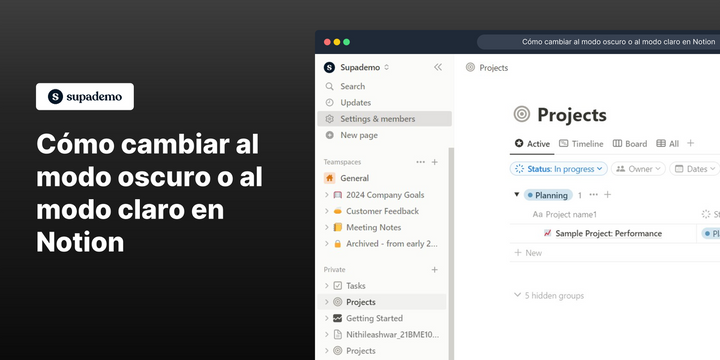 Cómo cambiar al modo oscuro o al modo claro en Notion