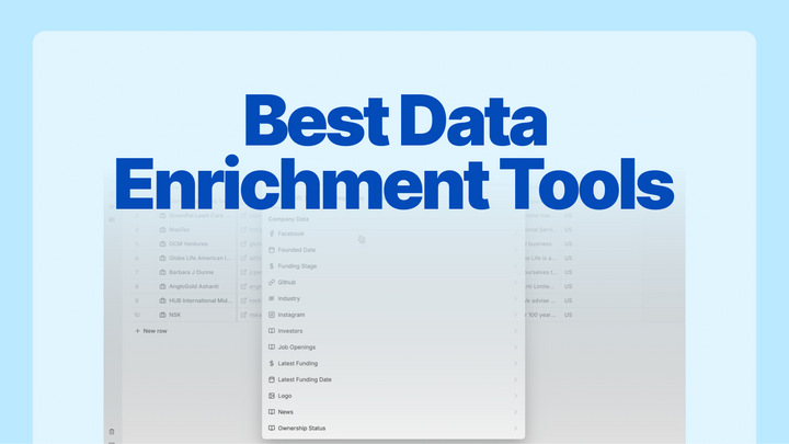 Screenshot of Clay with an overlay stating Best Data Enrichment Tools.