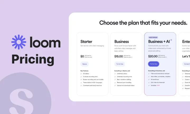 Feature image depicting a pricing overview of Loom.