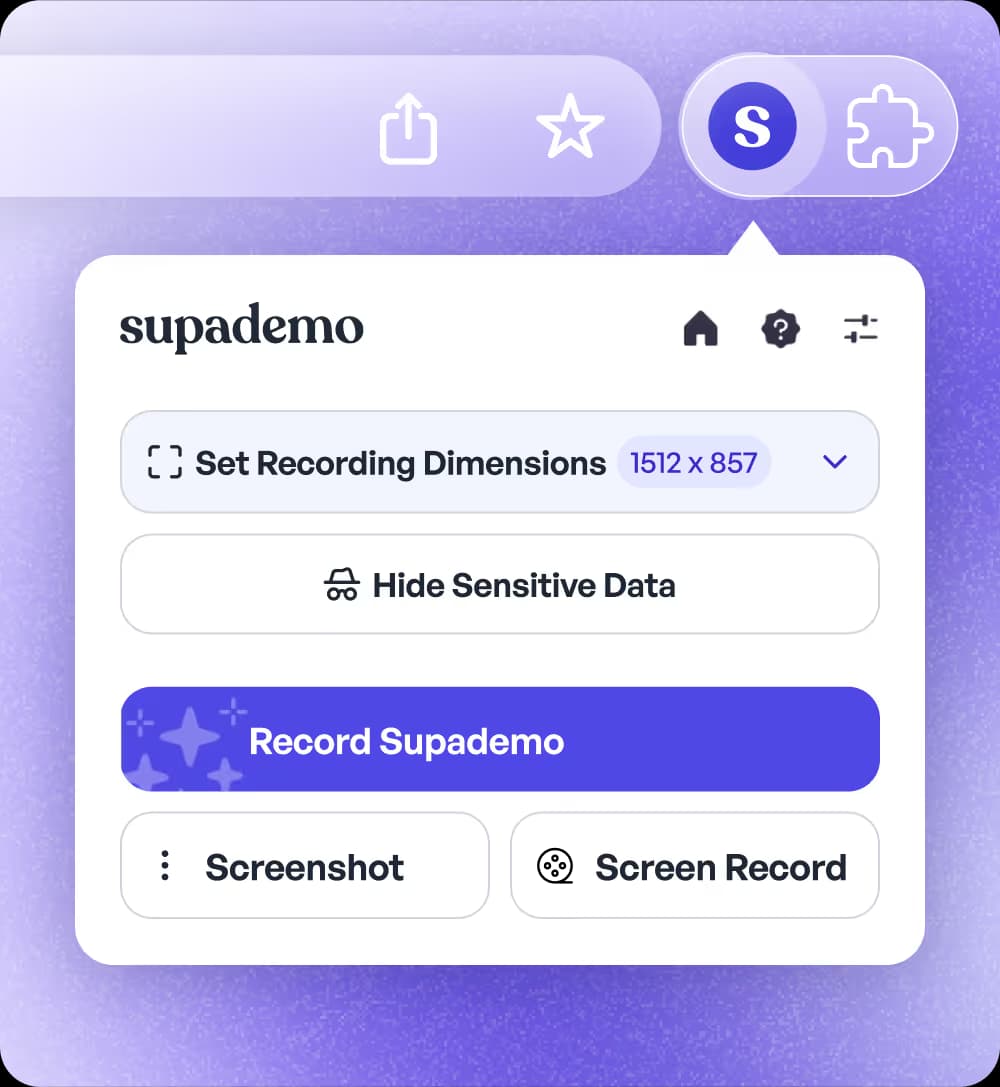 Supademo interface showing options to record demos or capture screenshots
